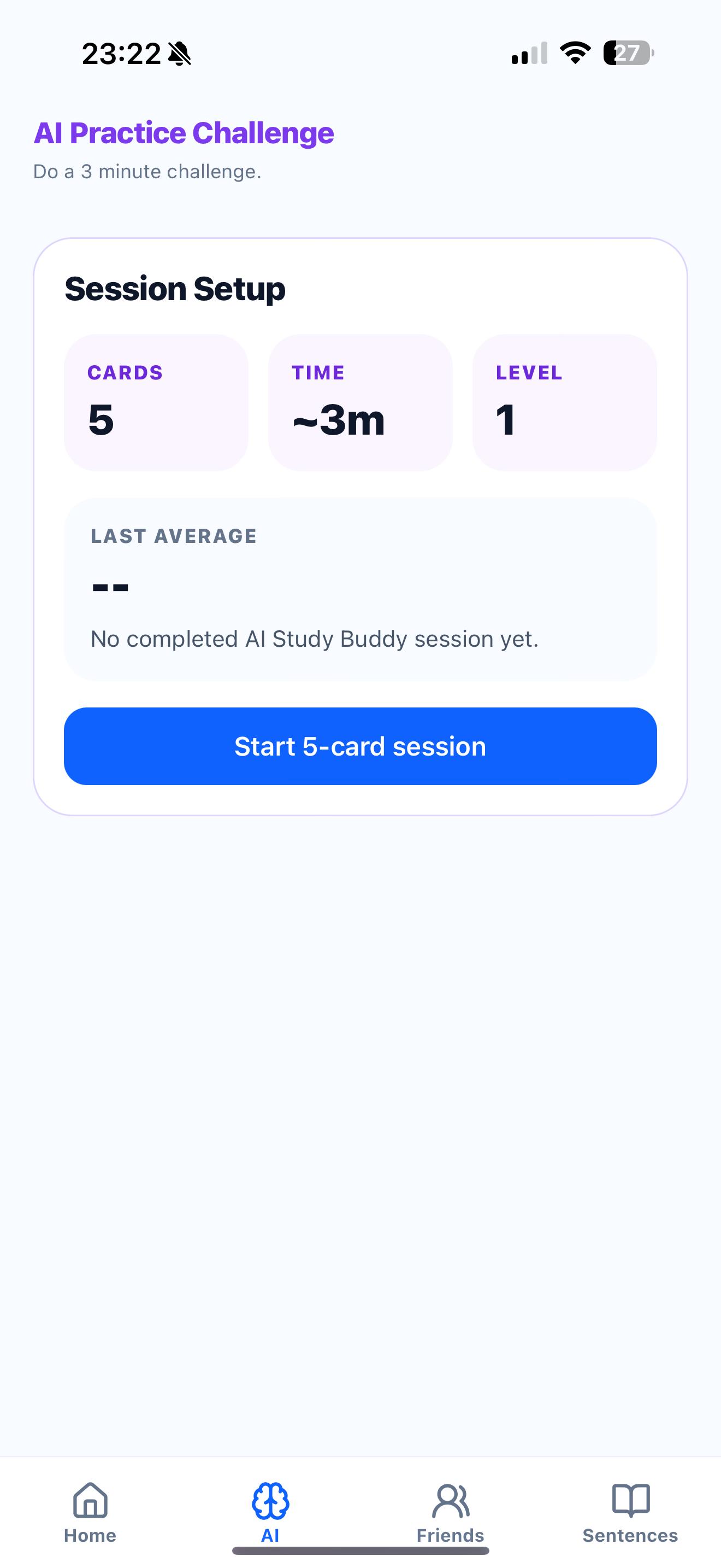 Cosynced AI Practice Challenge session setup screen